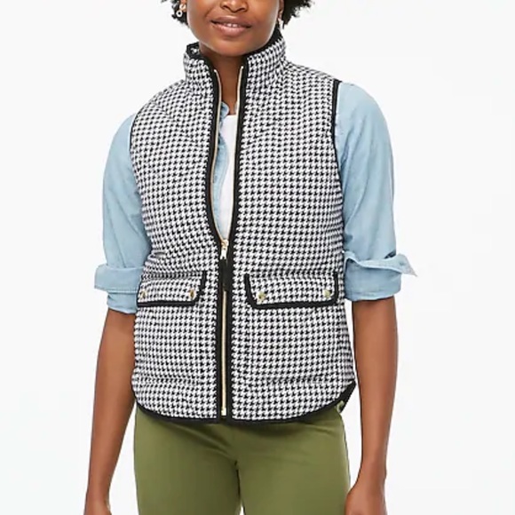 J.CREW Black & White Houndstooth Puffer Vest Alabama - Picture 3 of 13